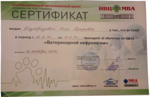 Сертификат Ветеринарной нефрологии Безобразова